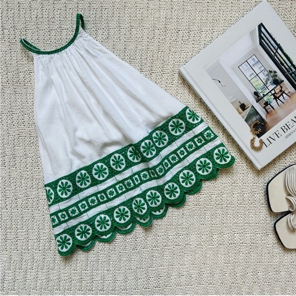 Zara Embroidered Linen Halter Top | White & Green | Size: S | Women - Picture 2 of 7